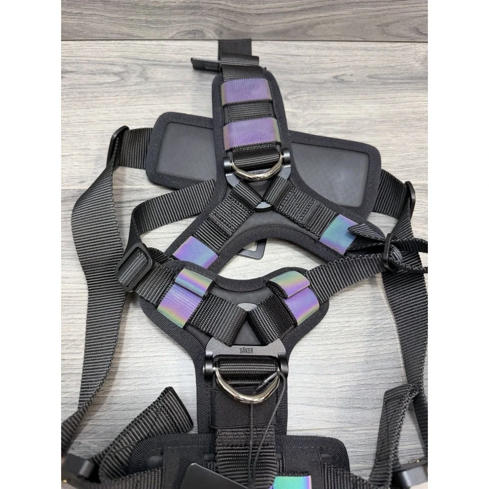 Saker Ascension Extended Dog Harness Black Sz Med/Large Rainbow Reflective NWT